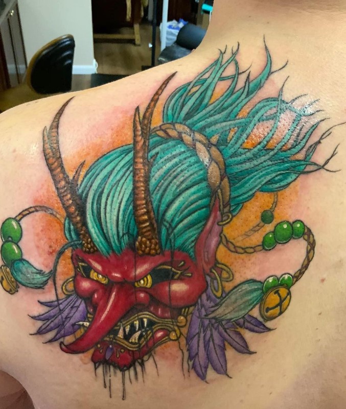 Demon tattoo done in Santa Fe, NM by Aron Dubois at his private studio a  few months ago. : r/tattoos
